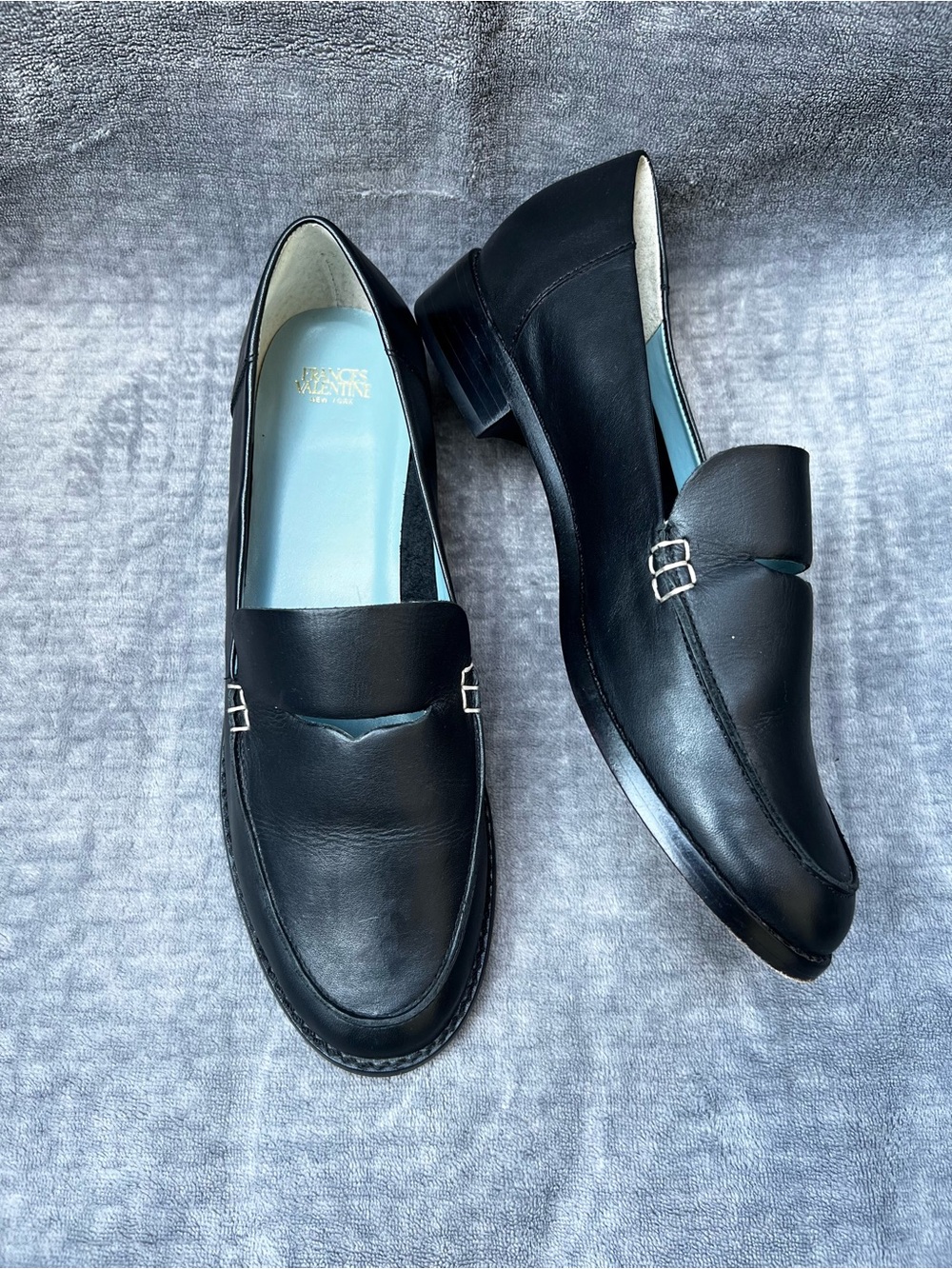 Frances Valentine Leather Penny Loafers Sz 8.5 B Black Classic Preppy Academic